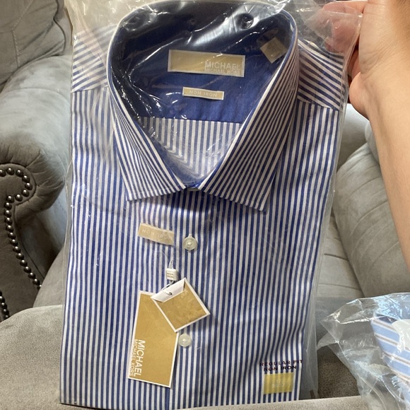 Blue and white stripes mk elegant dress shirt - Picture 4 of 10